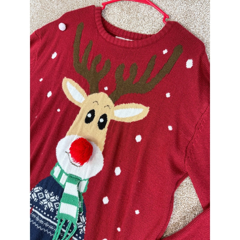 Daisys Boutique Red Reindeer‎ Ugly Christmas Sweater XXL Pom Holiday Nordic 2XL